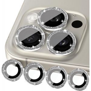 Kal-Lot De 4 Protections D'appareil Photo Compatibles Avec Iphone 15 Pro Max Et Iphone 15 Pro - Verre Blindé À Paillettes (Titane Naturel) - Neuf