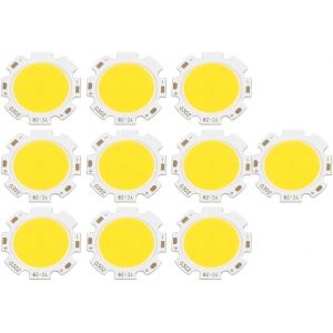 KAL-10 Pcs Ronde Cob Led Puce, 3 W Haute Puissance Ampoule Lampe Lumi&egrave;re En Aluminium Circuit Imprim&eacute; Puce Led Module D&eacute;coration Lumi&egrave;re(Lumi&egrave;re Chaude, 3000K) - Neuf