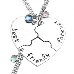 3pcs Alliage D'argent Strass Meilleurs Amis Pour Toujours Et Jamais Bff Collier Grav&eacute; Puzzle Friends - Neuf