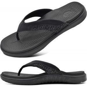 Fchhk-Tongs Pour Hommes, Été Sport Douche Piscine Plage Plantaire Cuir Sangle Chaussures De Support De L'arche Semelle En Caoutchouc Taille 40-47 - Neuf