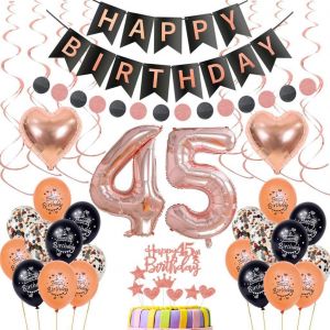 SJZG-45 Ans Anniversaire Femme Or Rose Decoration, Déco 45 Ans Anniversaire Femme, Déco Anniversaire Or Rose 45 Ans Femme, Déco Fête 45 Ans Ballon Femme, 45 Ans Femme Ballon Or Rose 45 Gâteau Topper - Neuf