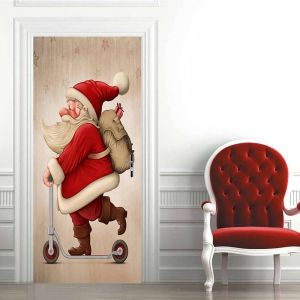 L'Effet 3D de la Porte Autocollant Santa Claus (77x200 cm), Int&eacute;rieur en PVC Sticker Mural pour la D&eacute;coration Murale de Salle de S&eacute;jour Cuisine salle de Bains Chambre papier Peint - Neuf