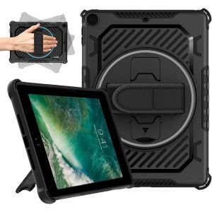 LORANKA-&Eacute;tui pour iPad 6/5 g&eacute;n&eacute;ration 9,7"" : &eacute;tui de protection robuste r&eacute;sistant aux chocs pour Air 2/Pro 9.7 2017/2018 avec support rotatif &agrave; 360 &deg;/dragonne pour enfants gar&ccedil;ons filles, noir - Neuf