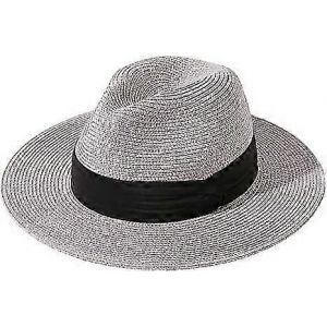 Femmes Large Brim Paille Panama Roll Up Chapeau Ceinture Boucle Fedora Beach Chapeau De Soleil Upf50+ - Neuf