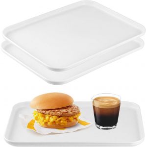 Mevronisshop-Lot De 2 Plateaux De Service Rectangulaires En Plastique Blanc Antidérapants - Plateau De Cuisine, Plateau De Petit-Déjeuner, Plateau À Café - 31 X 22 X 1,5 Cm - Neuf