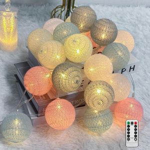 JGD-Guirlande Lumineuse Coton Boules, 20 LED USB Dimmable Guirlande Lumineuse Boule avec T&eacute;l&eacute;commande et Minuterie, LED Guirlande Boule Lumineuse Int&eacute;rieur pour Chambre Enfant No&euml;l F&ecirc;te (Macaron) - Neuf