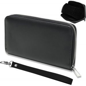 Porte - Cartes de cr&eacute;dit Grande capacit&eacute; - Porte - Cartes de cr&eacute;dit en Cuir RFID Block Zip Accordion Organizer avec prot&egrave;ge - Poignets pour Femmes et Hommes 36 emplacements, Noir - Neuf