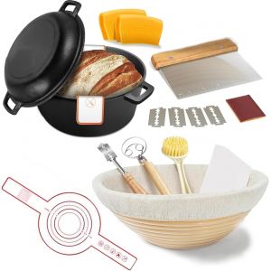 Jexnovashop-Cocotte En Fonte De 5 L (Kit De D&eacute;marrage De P&acirc;te &Agrave; Ourdough Avec Panier, Lame Et Couvercle &iquest; Id&eacute;al Pour La Cuisson Du Pain) (Cuisine Familiale, Friture, Braisage Et Barbecue) - Neuf
