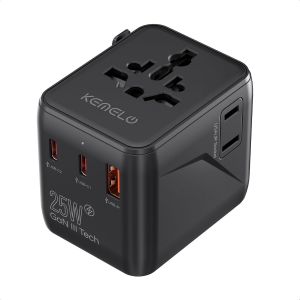 Adaptateur Prise Universelle, 25W Adaptateur Voyage International avec 1 USB et 2 Type C Adaptateur Universel de Voyage France vers UK USA EU Canada Australie Chine Japon Tha&iuml;lande - Neuf