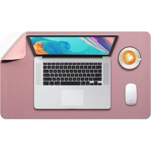 DDA-Tapis de Souris Grand, sous Main Bureau L, Mouse Pad Mat Prolongé, Tapis de Portable, Tableau d'Écriture, Buvard de Bureau, Double Face Usage en Cuir PU Étanche, 60 x 35cm Rose Foncé/Rose - Neuf