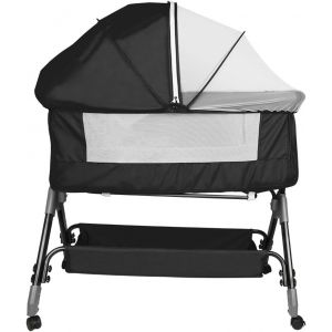 Lit Cododo B&eacute;b&eacute; Avec Matelas, Hauteur R&eacute;glable &Agrave; 6 Niveaux, Lit D'appoint Bebe Evolutif &Agrave; Roulettes, Lit De Voyage Pliable, Panier De Rangement, 0-2 Ans-80 * 40 * 100-115 Cm-Blanc Cass&eacute; - Neuf