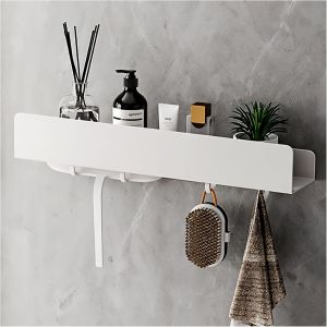 &Eacute;tag&egrave;re de douche sans per&ccedil;age, 40 cm, en acier inoxydable avec 4 crochets amovibles, support de douche mural adh&eacute;sif, &eacute;tag&egrave;re de bain antirouille pour salle de bain, cuisine, salon - Neuf