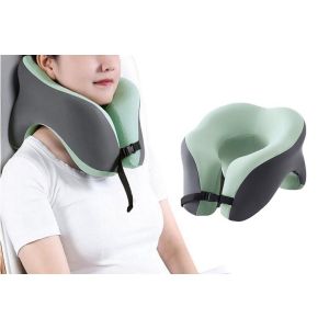 Oreiller de voyage en mousse &agrave; m&eacute;moire de forme en forme de U avec cordon de serrage r&eacute;glable et sac de transport - Neuf