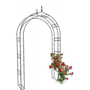 MEVRONISSHOP-10020028 Arche &agrave; rosiers pointue Tuteur de plantes grimpantes Support de jardin fer noir en m&eacute;tal ob&eacute;lisque pour fleurs arceaux colonne H x l x P: 242 x 138 x 35,5 cm - Neuf