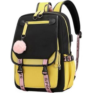 Sac à dos de grande capacité sac d¿école étanche Sac à dos décontracté avec pendentif de boule en peluche mignon pour adolescents filles garçons étudiants - Neuf
