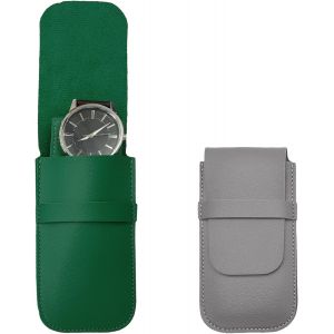 Kal-Lot De 2 Sacs De Rangement Pour Montres En Cuir - Sac De Voyage - Sac De Rangement Pour Montre Individuel - Sac Cadeau Pour Les Voyages En Plein Air (Gris, Vert) - Neuf