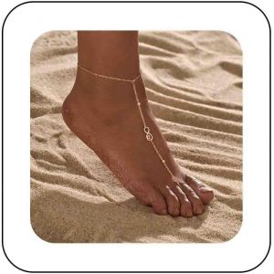 Cmjaagur-Ankle Bracelet Boho Gold Infinity Toe Ring Infinity Sandal Chain Barefoot Ankle Chain Gold Fine Beach Summer Foot Chain Ankle Bracelet Satellite Bracelets Jewellery, Zinc[M291] - Neuf