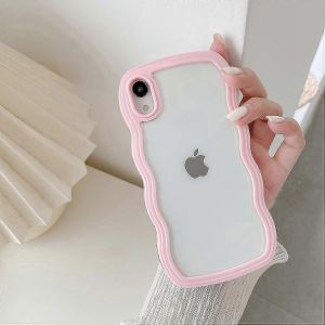 Compatible Avec L'&eacute;tui Iphone Xr,L'&eacute;tui Transparent &Agrave; Cadre Ondul&eacute; Boucl&eacute;,Le Pare-Chocs En Tpu En Silicone Souple Transparent Antichoc - Rose - Neuf