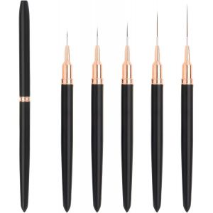 Kal-5/8/12/20/25mm Pinceau Nail Art Ongles Professionnel Avec Capuchon Bouchon 5 Pièces - Pinceaux Liner Ultra Très Fin Pour Ongle Gel, Peinture Acrylique, Uv Construction, Brosses French Set - Neuf