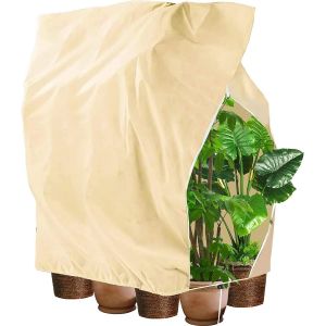 Housse de protection contre le gel pour plantes, housse d'hiver pour plantes avec fermeture éclair et cordon de serrage, housse épaisse pour palmiers et plantes de balcon, beige, 80 x 120 cm - Neuf