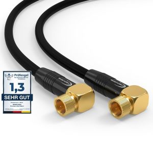 Premium SAT Cable 5 m ¿ Coaxial Cable Connector F Angled 90° Class A+ ¿ F-Plug Antenna Cable for TV, Router & Internet Modem ¿ Supports HD, 4K UHD, 8K, DVB-S/S2 ¿ Black Satellite Cable - Neuf
