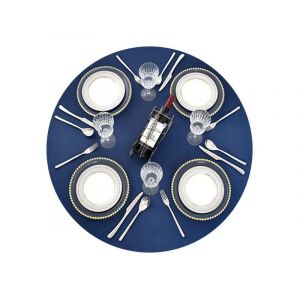 Nappe Ronde En Pvc Bleu 122 Cm, Imperm&eacute;able, R&eacute;sistante &Agrave; L'huile, Bords &Eacute;lastiques, Facile &Agrave; Nettoyer - Neuf