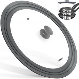 Kalanka-Couvercles En Verre Pour Casseroles Et Casseroles - Diamètre : 28, 26 Et 24 - Résistants À La Chaleur - Avec Bord En Silicone Gradué - Gris - Neuf
