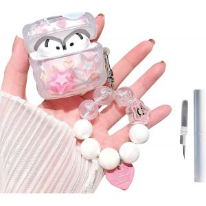 Coque Transparente Douce pour Apple Airpods 4 &eacute;tui Esth&eacute;tique, avec Kit de Nettoyage et Porte-Cl&eacute;s Charms Perles Bracelet, Design &Eacute;toile Rose, &Eacute;tui pour Airpods 4 &eacute;tui - Neuf