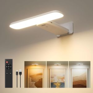Applique Murale Pour Tableaux,Éclairages Murales À Batterie Rechargeable,Lampe Led Sans Fil Pour Cible De Fléchettes,Lumiere Pour Photos,3 Températures De Couleur,Télécommande,Blanc.[E13] - Neuf