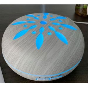 Diffuseur d'huiles essentielles 550 ml, humidificateur ultrasonique, diffuseur d'arômes + lumière LED 7 couleurs, télécommande pour la maison, le yoga et le spa (bois blanc) - Neuf