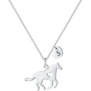 Kal-Cadeau De Chevaux Pour Filles Et Femmes - En Acier Inoxydable - Cadeau Pour Chevaux - Chaîne Avec Pendentif En Forme De C?ur - Chaîne Avec Pendentif En Forme De Lettre - Bijoux Pour Filles Et - Neuf
