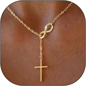 Kales-Collier Avec Pendentif Croix Infini,Collier Doré Pour Femme,Collier Ras Du Cou Simple Tendance Bijou Minimaliste,Croix Chrétienne,Cadeaux,Or,L - Neuf