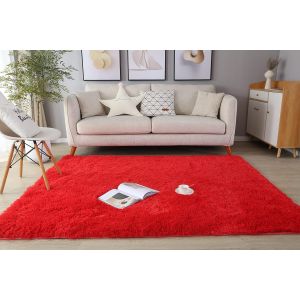 Sjzg-Tapis Pour Enfants Chambre Tapis De Décoration Tapis Moelleux Tapis Shaggy Longues Soft Tapis Pour Salon Tapis Antidérapant Pour Salon Chambre Tapis De Plancher (80x160cm, Rouge) - Neuf