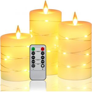 Jgd-Bougies &Agrave; Led De, Guirlandes Lumineuses Int&eacute;gr&eacute;es, 3 Bougies Led, Avec T&eacute;l&eacute;commande &Agrave; 10 Touches, Fonction De Minuterie 24 Heures, Flamme Dansante, Vraie Cire, Aliment&eacute; Par Piles. - Neuf
