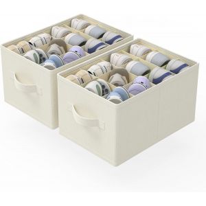 SUBZONAL-Boite a Rangement Chaussure, Lot de 2 Vetement Organiseurs de Placard avec 3 Poign&eacute;e, Convient pour 12-24 Paires, Grandes Cubes de Stockage, 42 x 32 x 26 cm, Beige, XSNX02BE-2 - Neuf