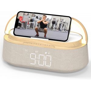CHECARZHN--NO1-Radio Reveil Digital Avec Chargement Sans Fil, Multifonctionnel Radio Fm Avec Port De Chargement Usb, Réveil Matin Enceinte Bluetooth, Affichage Led, Lampe Avec Support De Téléphone Po - Neuf