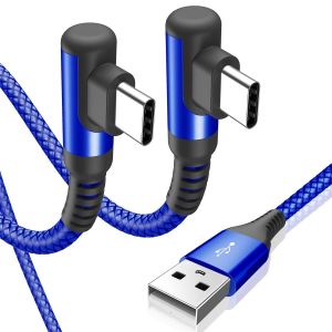 Thef-Câble Usb C Coudé 90 Degrés [1m+1m Lot De 2] Charge Rapide Câble Chargeur Usb C 3a Nylon Tressé Compatible Avec Galaxy S21 S20 S10 Note 20 10s A02s A12 Redmi Note 10 Pro Note 9 Pro (Bleu) - Neuf