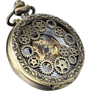 Montre De Poche Mécanique À Remontage Manuel De Style Steampunk Rétro Avec Chiffres Romains/Arabes Et Chaîne De 49 Cm - Neuf