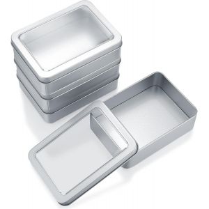 LETNERNY-4 Pièces Petites Boîtes En Métal Avec Couvercles, Pot Vide Cosmétiques En Métal Portable, Boîtes De Rangement En Métal Rectangulaires Pour Cadeaux Bonbons, 4,9 X 3,54 X 1,4 Pouces - Neuf