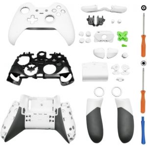 Kit De Coque De Boîtier Complet De Remplacement Complète Pour Xbox One Elite Série 1 Manette - Inclure La Couverture Cadre Du Milieu Boutons Abxy Lb Rb Pare-Chocs Accessoires (Blanc) - Neuf