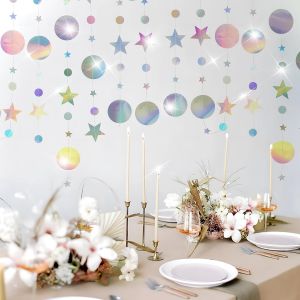 Senior-52 Pieds Guirlande En Papier Paillettes, Coloré Glitter Circle Dot Et Etoiles Papier Guirlande Party Decoration Circle Dot Garland Décorations De Fête Irisées Star Pour Festivals Et G[L1382] - Neuf