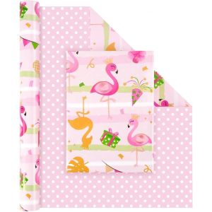 Papier Cadeau Flamant Rose-1 Rouleau Aloha Tropical Flamingo Anniversaire Papier Cadeau Filles Enfants R&eacute;versible &Agrave; Pois Emballage Cadeau D'anniversaire &Eacute;t&eacute; Hawa&iuml;en D&eacute;coration F&ecirc;te 43cmx10m - Neuf
