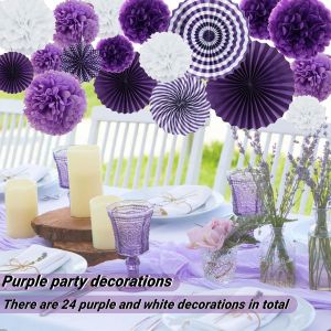 ChicSlick-18Pcs Anniversaire Violet Papieren Pompons Decoratie , D&eacute;coration D'&Eacute;ventail En Papier, Pompons Papier Pour Deco Anniversaire Decoration Mariage Decoration Boheme[X191] - Neuf