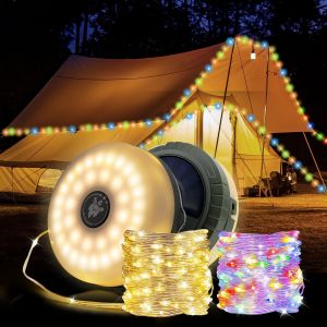 KAL-10M Lumières Led Solaires Pour Camping Avec Télécommande, Lumières Magiques Étanches Magnétiques Pour Extérieur/Tente/Jardin/Caravane 5 Modes, Charge Usb-C/Solaire, Ip44, Blanc Chaud Multicolo - Neuf