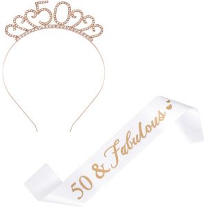 Letnerny-50 Ans Couronne Anniversaire Echarpe, 50e Anniversaire Ceinture Et Diad&egrave;me Pour Filles, Kit Daccessoires Anniversaire, Pour La D&eacute;coration De F&ecirc;te D'anniversaire - Neuf