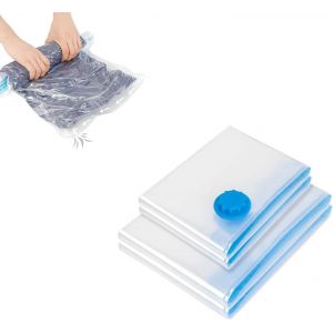 Rangement Sous Vide Aspirateur,Housse Rangement,Lot de 4 Sacs de Rangement sous Vide Aspirateur + 1 pompe manuelle,30x50cm/40×60cm Sac Housse de Rangement sous Vide - Neuf