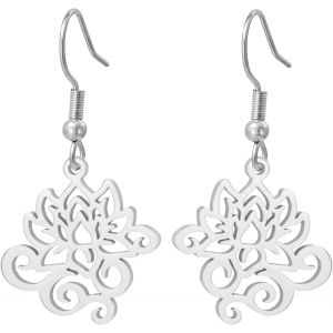 Kal-Boucles D'oreilles De Fleur De Lotus En Acier Inoxydable Pendentif Yoga Bijoux D'inspiration Pour Femmes Charmantes - Neuf