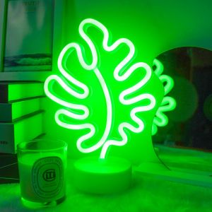 Eryi-Veilleuse Led - Jolie Lampe De Table - Feuilles Vertes Mignonnes - Décoration Murale - Décoration Lumineuse Pour Fête D'anniversaire De Noël - Salon - Chambre À Coucher - Cadeau Pour Enfants - Neuf
