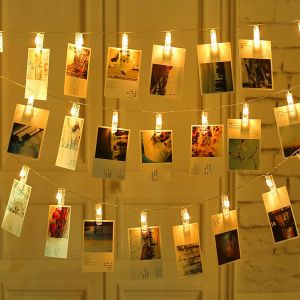 JGD-Guirlande lumineuse avec pinces - 3 m - 20 LED - Fonctionne avec piles - Blanc chaud - Pour chambre, salon, mariage, No&euml;l, f&ecirc;te - D&eacute;coration de photos &agrave; suspendre - Neuf