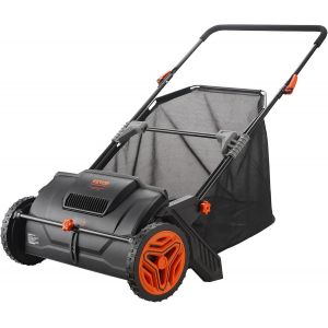 NouvelHorizonstore-Balayeuse &agrave; Gazon 99 L Balai Ramasseur Herbes avec Sac de Collecte Largeur Balayage 53,5 cm Brosse Rotative R&eacute;glable en Hauteur Roues 25 cm pour Pelouse Jardin Feuilles D&eacute;bris Secs - Neuf